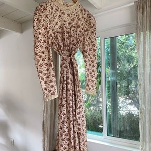 Doen gabrielle dress in burgundy songbird print